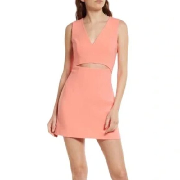 NWT French Connection Whisper V-Neck Cut Out Dress in Coral Sands, size 4 - Picture 1 of 11